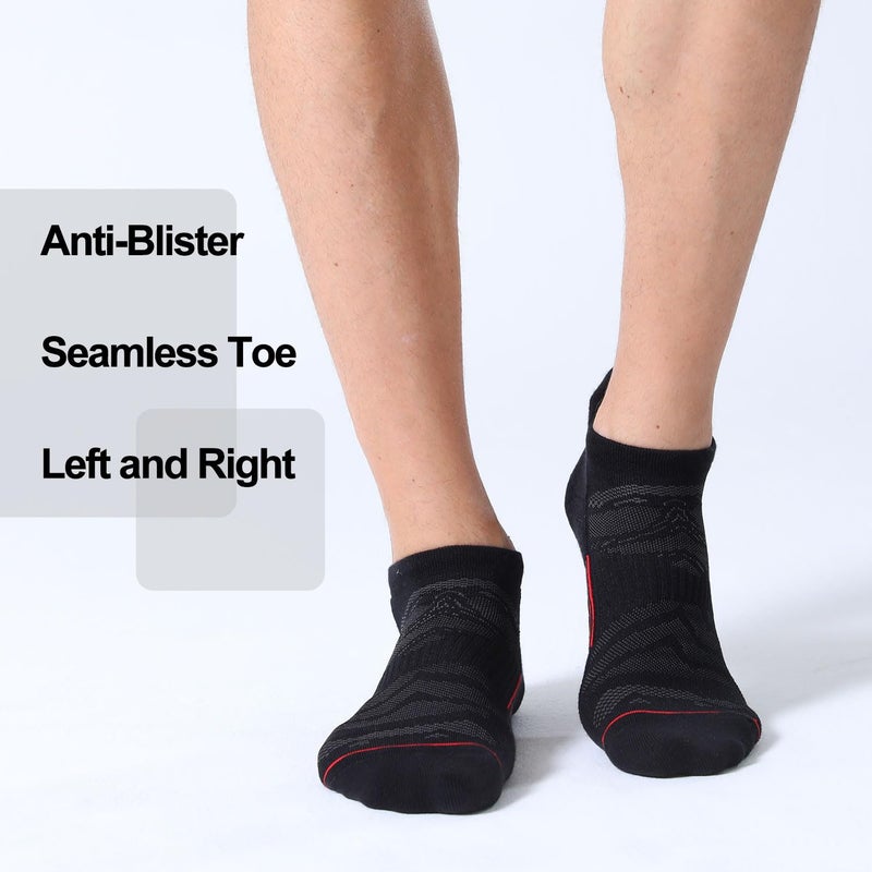FITRELL 6 Pack Men's Ankle Running Socks Low Cut Cushioned Athletic Sports Tab Gift for Men, Shoe Size 12-15, Black+Red - Image 4